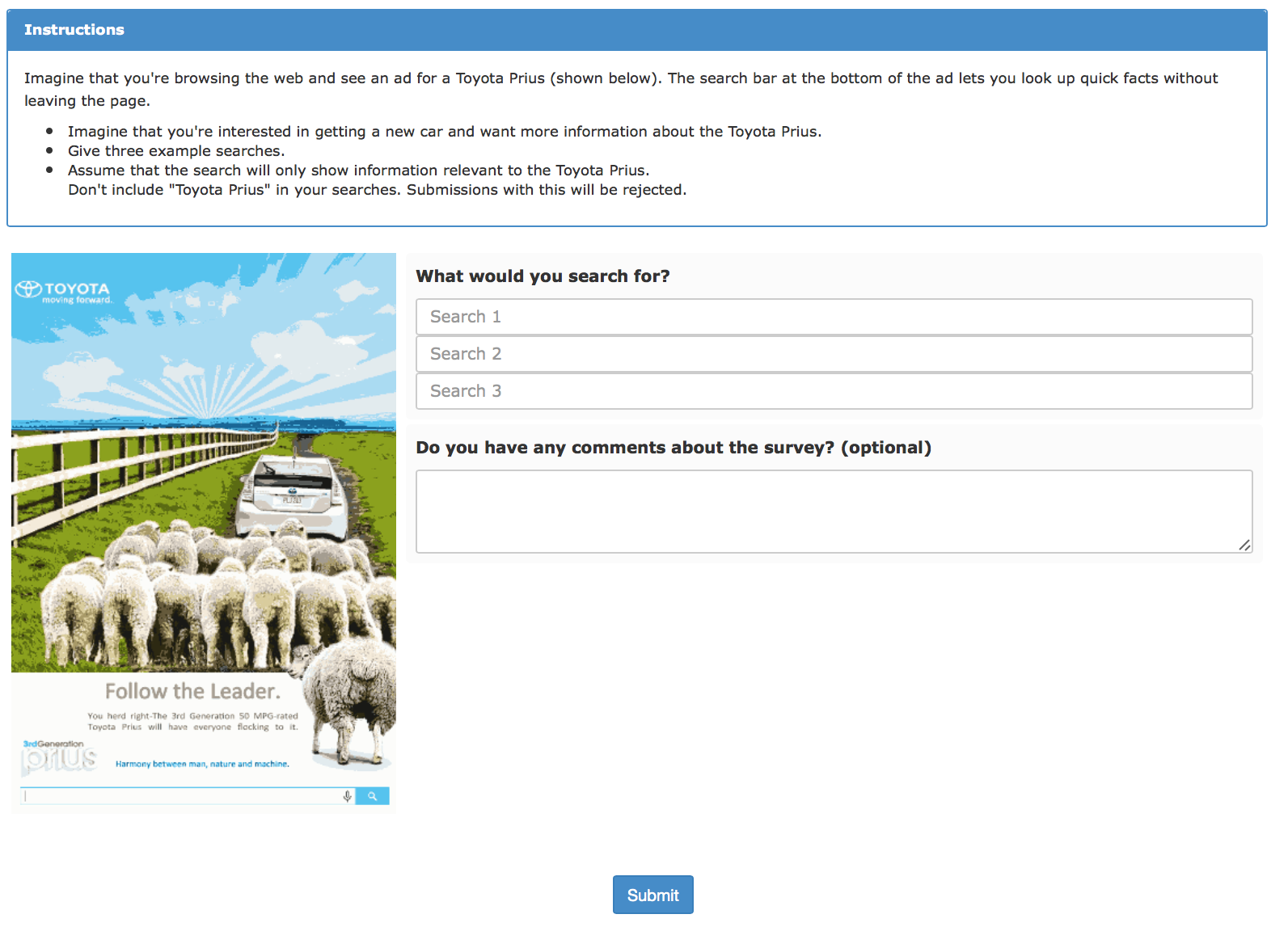 Mechanical Turk HIT for Toyota Prius Searchify ad